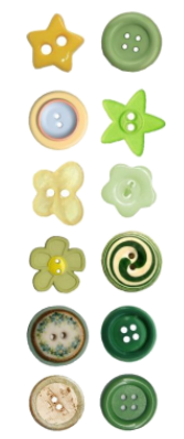 a collection of yellow and green pins