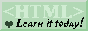 an 88x31 button with text that says html learn it today! with a small green heart image on the left side over top a green background. it links to the web 3 school.