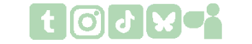 green social media icon from left to right: tumblr, instagram, tiktok, bluesky, spacehey.